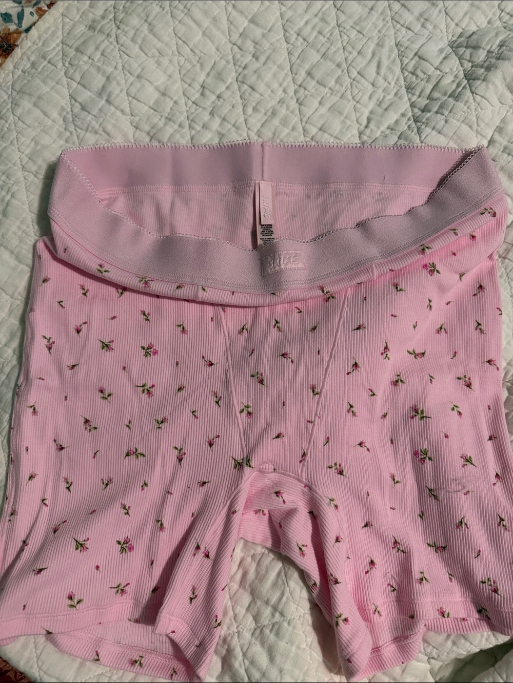 Skims Pink Floral Ribbed Bike Shorts